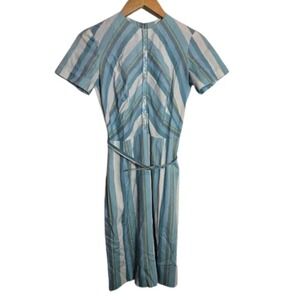 Vintage Toni Todd 1970s Belted Short Sleve Multicolor Stripe‎ Weaved Front Small